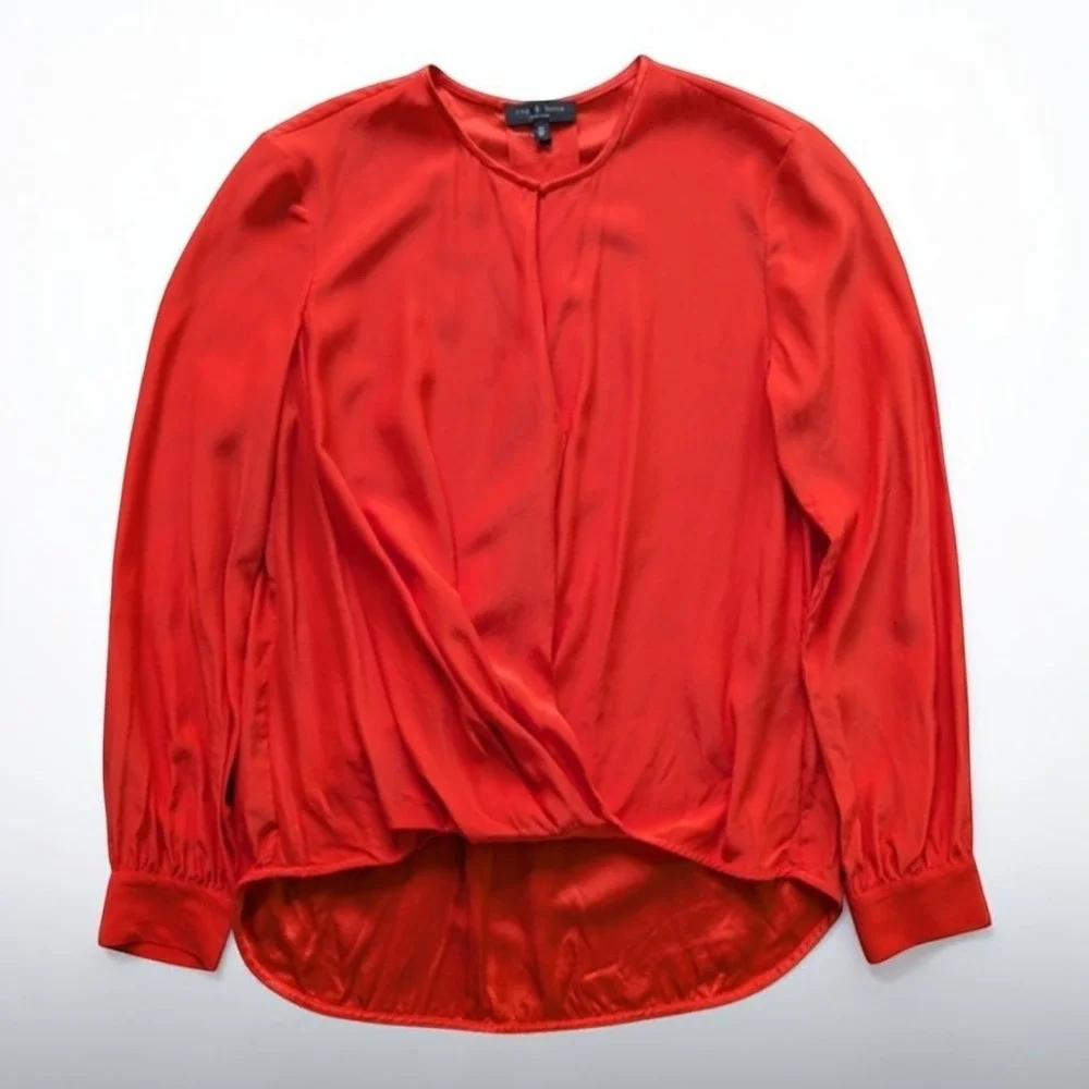 Rag & Bone Lora 100% Silk Surplice Wrap Blouse Battle Red Sz XS